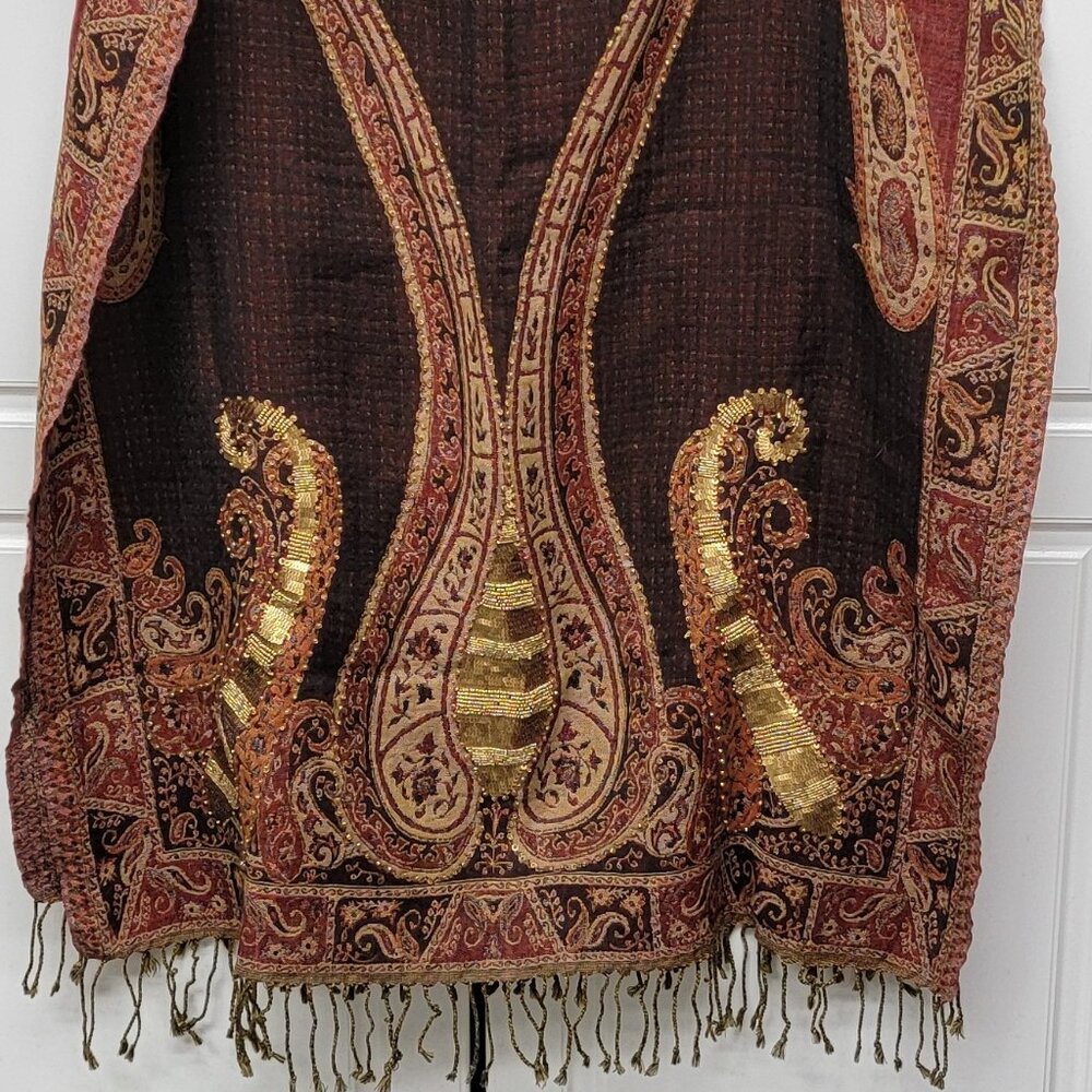 Wool Wrap with Sequins Paisley Designs 28" x 80" Excellent Condition